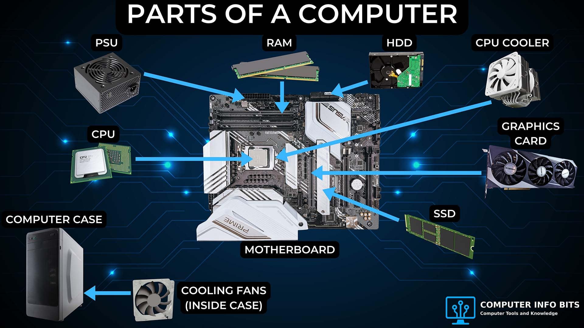 Labeled diagram showing all the computer components and where they go.