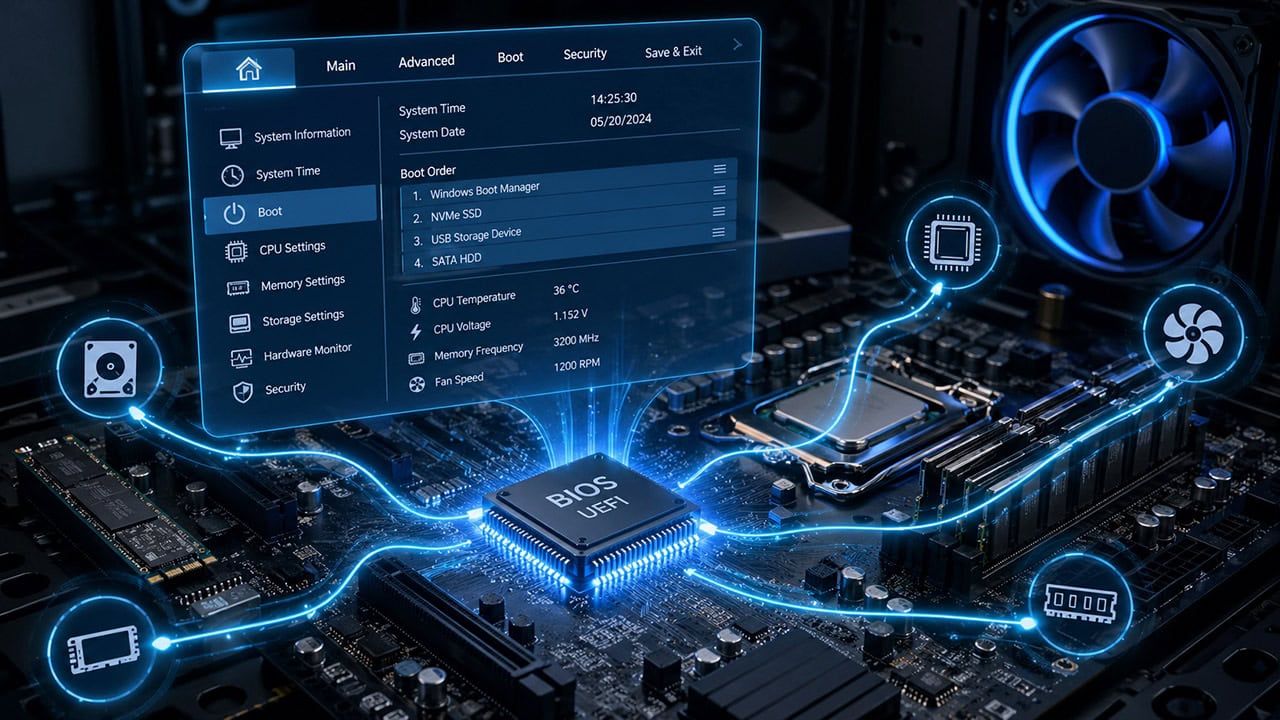 Computer BIOS screen with firmware settings.