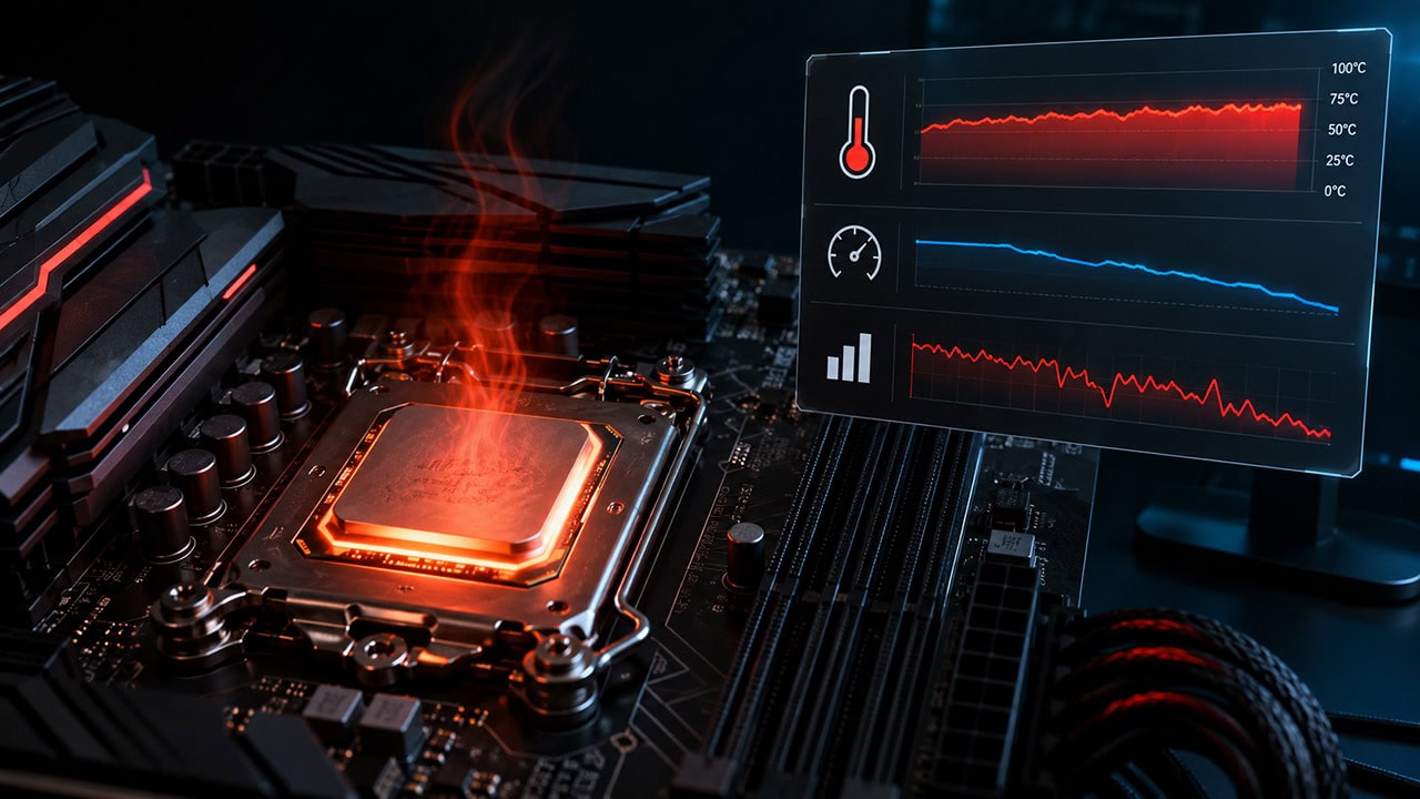 CPU temperature chart showing thermal throttling.